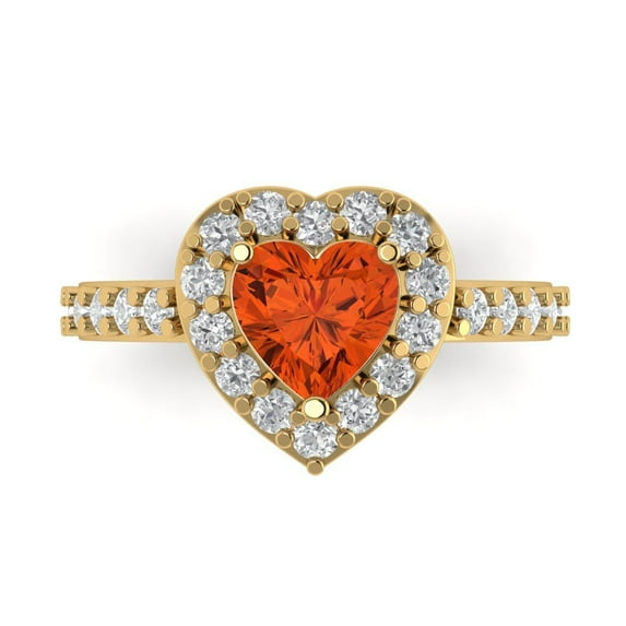 2.03 ct Heart Cut Simulated Red Diamond Halo Engagement Ring for Women in 18K Yellow Gold