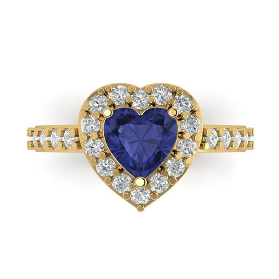 2.03 ct Heart Cut Simulated Tanzanite Halo Engagement Ring for Women in 14K Yellow Gold