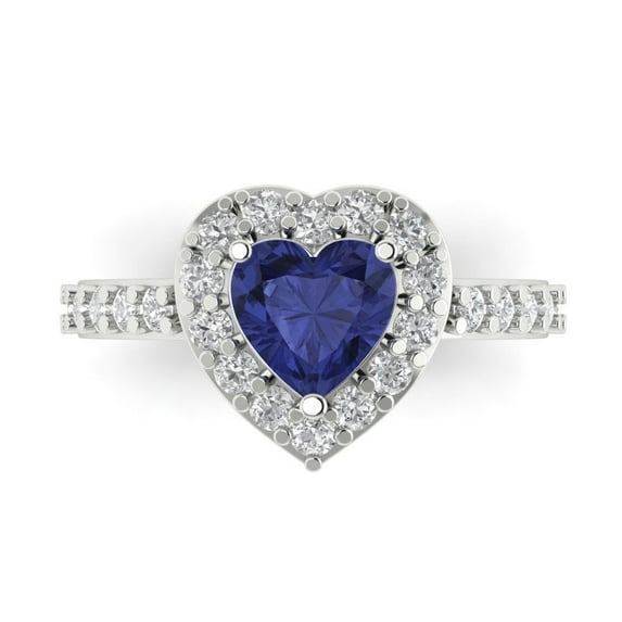 2.03 ct Heart Cut Simulated Tanzanite with Simulated Diamond Halo Accents 14K White Gold Womens Engagement Ring