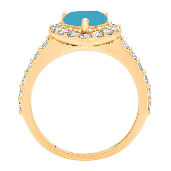 2.03 ct Heart Cut Simulated Turquoise Halo Engagement Ring for Women in 14K Yellow Gold