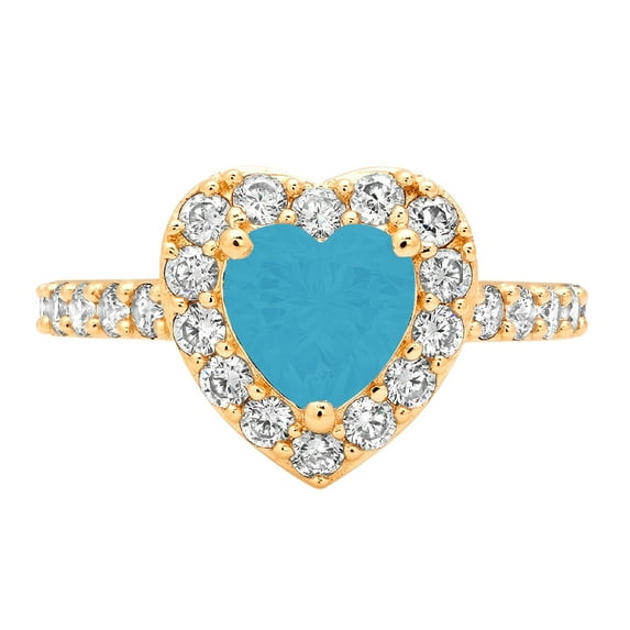 2.03 ct Heart Cut Simulated Turquoise with Simulated Diamond Halo Accents 14K Yellow Gold Womens Engagement Ring