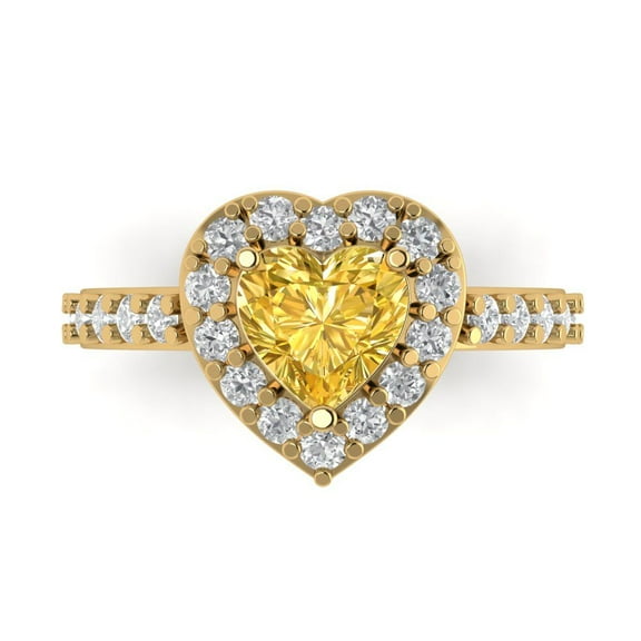 2.03 ct Heart Cut Simulated Yellow Diamond with Simulated Diamond Halo Accents 14K Yellow Gold Womens Engagement Ring