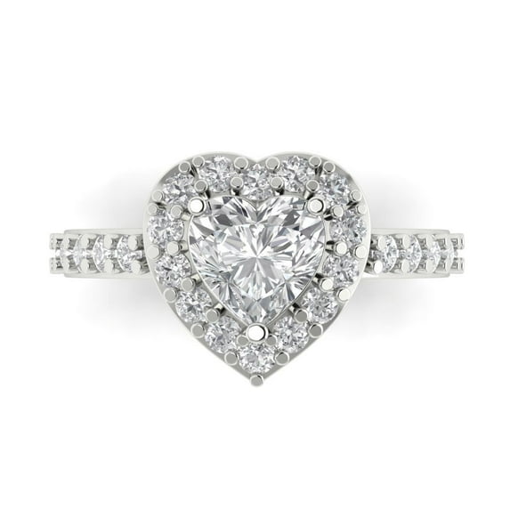 2.03 ct Heart Cut White Sapphire with Simulated Diamond Halo Accents 14K White Gold Womens Engagement Ring