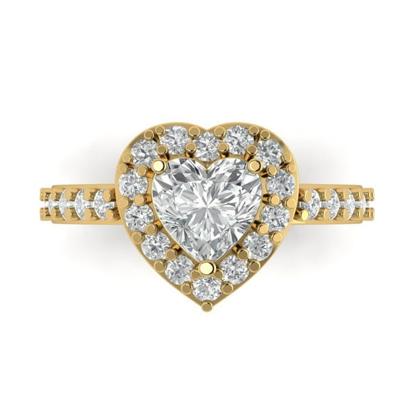 2.03 ct Heart Cut White Sapphire with Simulated Diamond Halo Accents 14K Yellow Gold Womens Engagement Ring