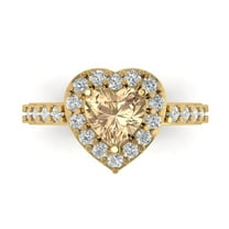 2.03 ct Heart Cut Yellow Moissanite with Simulated Diamond Halo Accents 18K Yellow Gold Womens Engagement Ring