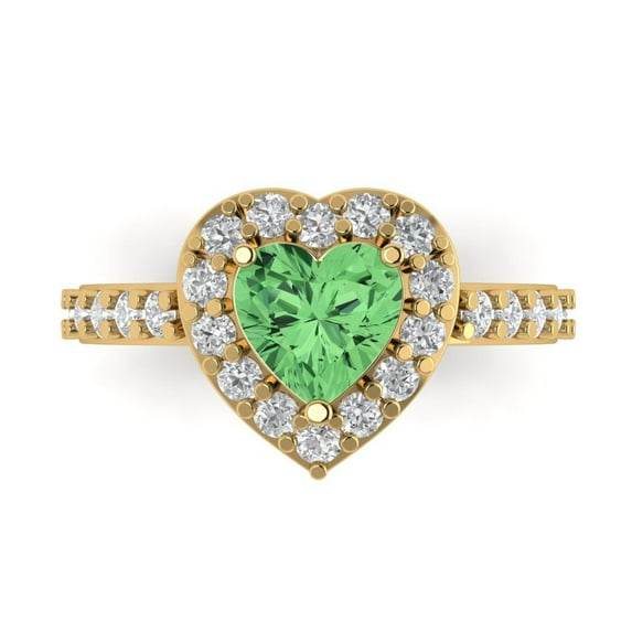 Halo Engagement Ring for Women - 2.03ct Simulated Green Diamond in 14K Yellow Gold Promise Ring