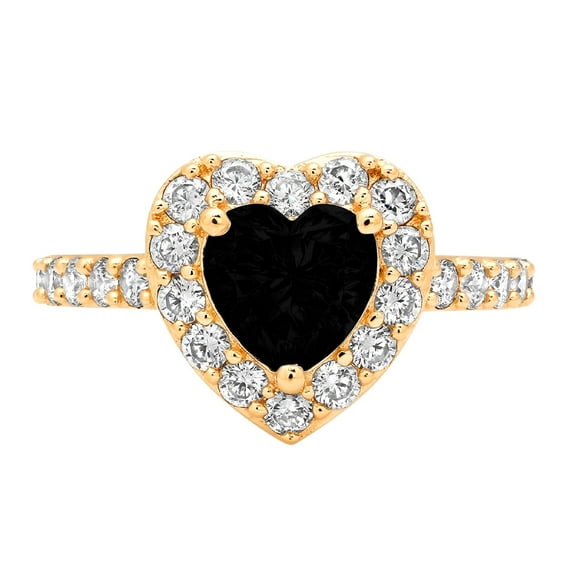 2.03 ct Heart Cut Natural Onyx with Simulated Diamond Halo Accents 18K Yellow Gold Womens Engagement Ring