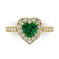 thumbnail image 1 of 2.03 ctw with Simulated Diamond Halo Accents Anniversary Ring for Women | Heart Cut Simulated Emerald | Hyperallergenic Solid 18K Yellow Gold, 1 of 5