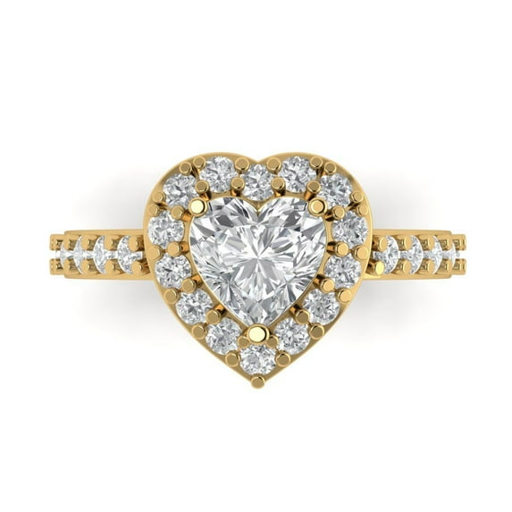 Clara Pucci 14K Yellow Gold Solid Gold WhiteSapphire Halo Anniversary Ring for Women - 2.03 cttw Heart Cut