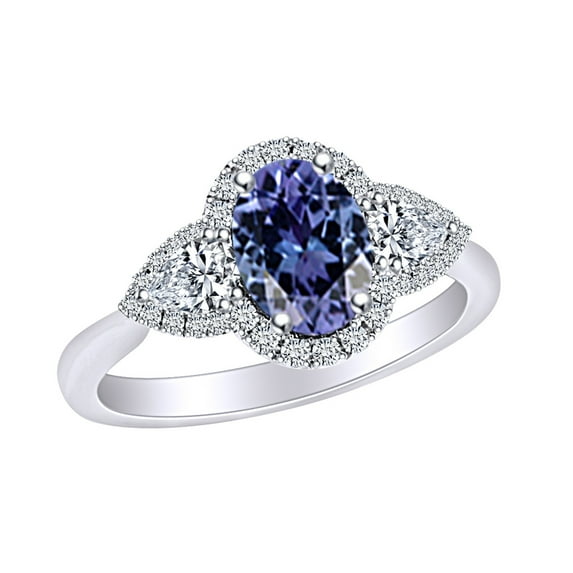 AFFY 2.04 Carat (Ctw) Simulated Tanzanite & White Natural Diamond Engagement Ring In 14k Solid White Gold Ring Size-9.5