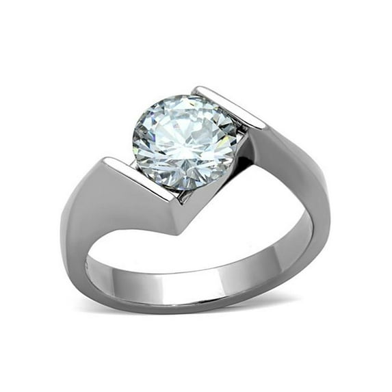 2.04 Ct Round Cut Cubic Zirconia Stainless Steel Engagement Ring Women's Size 8