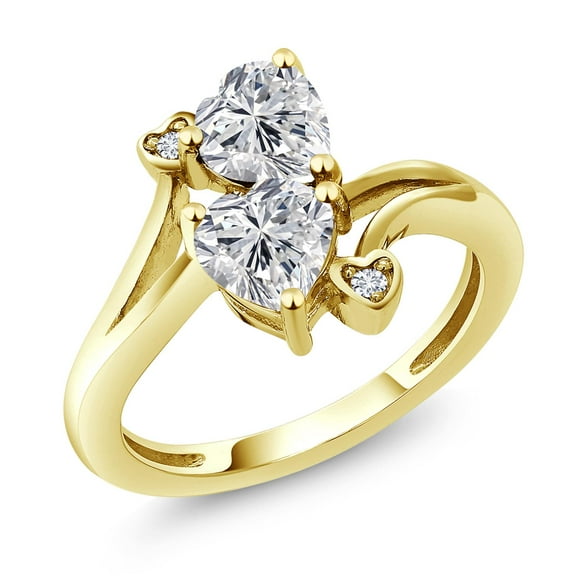 Gem Stone King 2.04 Cttw 10K Yellow Gold IGI Certified Lab Grown Diamond 2 Heart Shape Engagement Ring for Women | Heart Shape Diamonds Each 1 Ct | E-F Color | VS1-VS2 Clarity (Size 6)