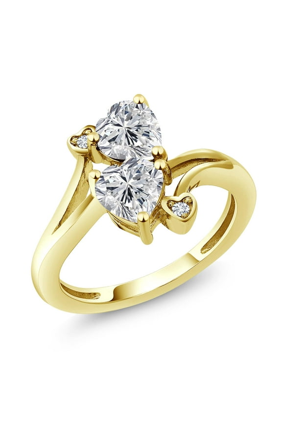 2.04 Cttw 10K Yellow Gold IGI Certified Lab Grown Diamond 2 Heart Shape Engagement Ring for Women | Heart Shape Diamonds Each 1 Ct | E-F Color | VS1-VS2 Clarity | Available in Size 5 to 9
