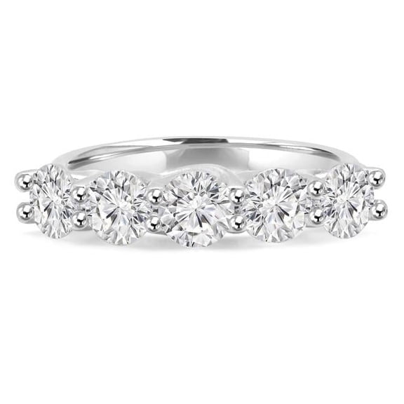 2.05 CTW Round Diamond Five-Stone Anniversary Wedding Band Ring in 14K White Gold - Size 7.5