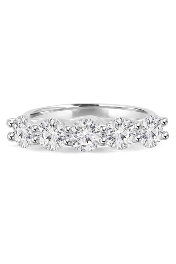 2.05 CTW Round Diamond Five-Stone Anniversary Wedding Band Ring in 14K White Gold - Size 7