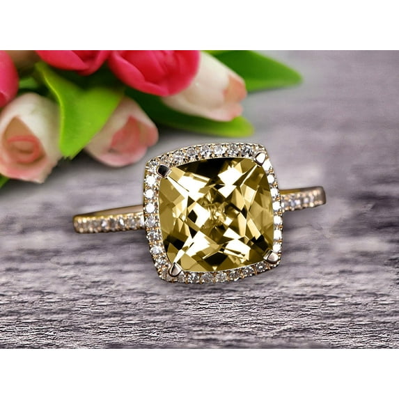 2.05 Carat 7mm Cushion Cut Champagne Diamond Moissanite Engagement Ring On 10K Yellow Gold Ring, Promise Ring, Anniversary Ring