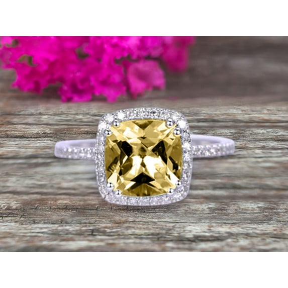 2.05 Carat 7mm Cushion Cut Champagne Diamond Moissanite Engagement Ring on 10k White Gold