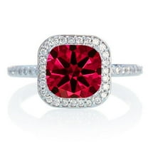 2.05 Carat 7mm Cushion Cut Classic Ruby and Moissanite Diamond Halo Multistone Engagement Ring on 10k White Gold