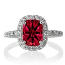 2.05 Carat 7mm Cushion Cut Ruby Antique Moissanite Diamond Engagement Ring on 10k White Gold