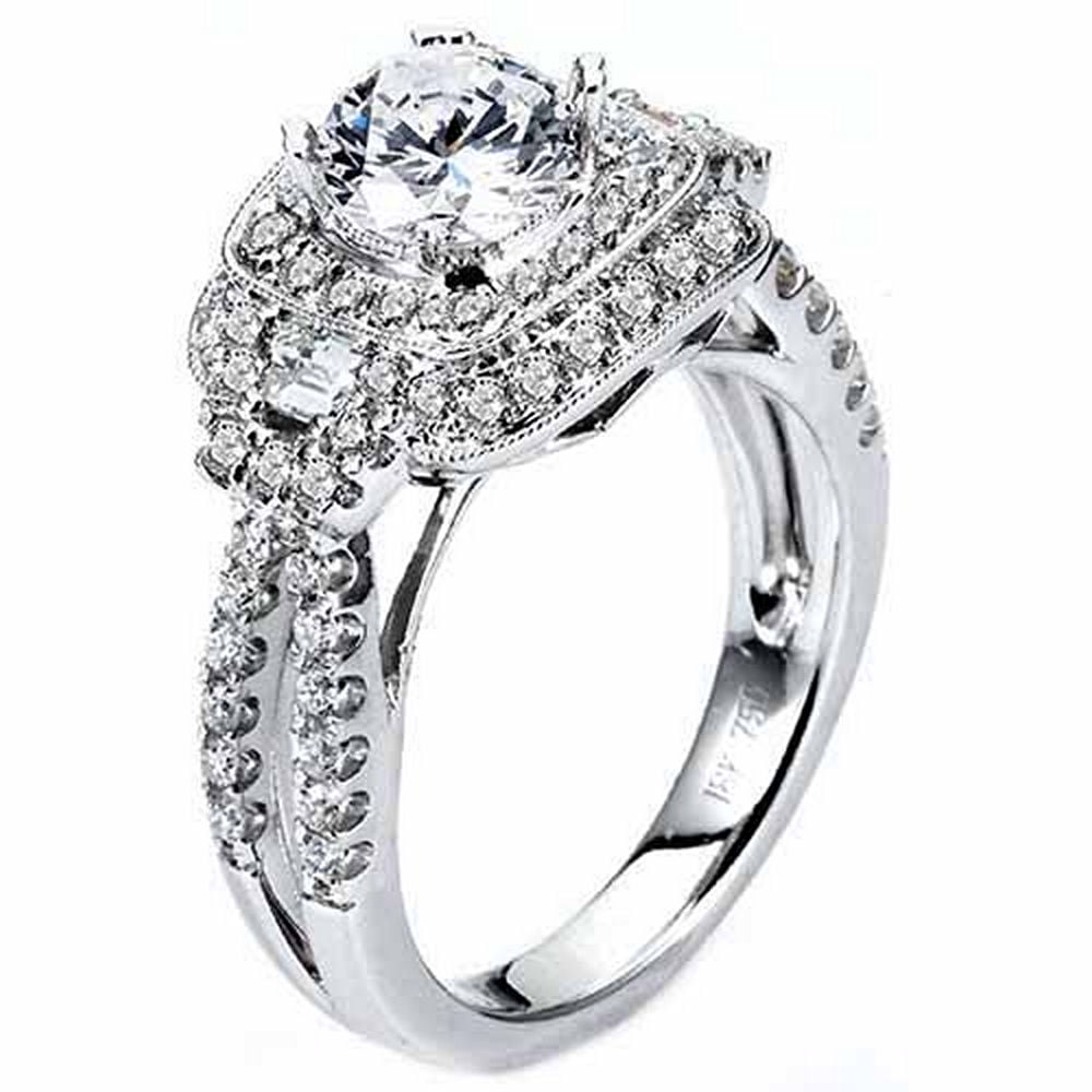 2.05 ct Brilliant Round Cut Designer Simulated CZ Blue Turquoise VVS1 3-pro 2.05ct Round Brilliant Cut Diamond Engagement Ring \u2013 Mark Broumand