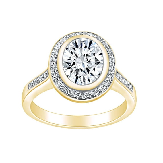 AFFY 2.05 Carat (Cttw) Oval & Round Cut White Natural Diamond Oval Frame Engagement Ring In 14k Solid Yellow Gold Ring Size-9.5
