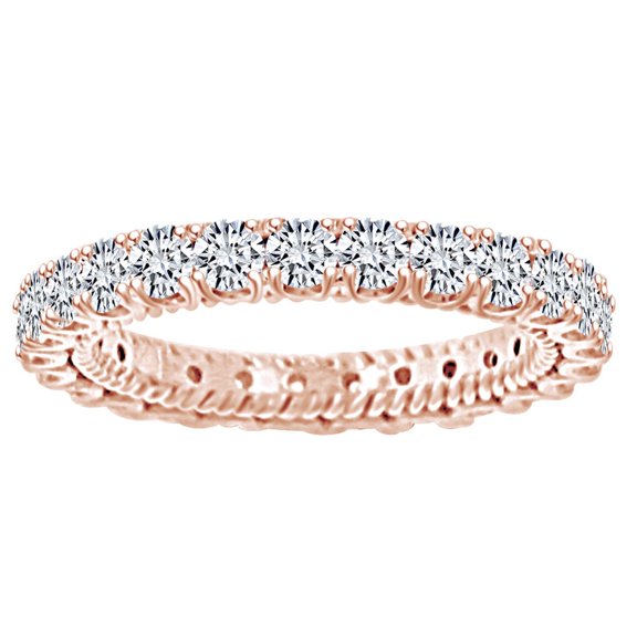 AFFY 2.05 Carat (Cttw) Round Cut White Natural Diamond Eternity Anniversary Wedding Band Ring In 14k Solid Rose Gold Ring Size-6