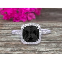 2.05 Carat Cushion Cut Black Diamond Moissanite Engagement Ring on 10k White Gold
