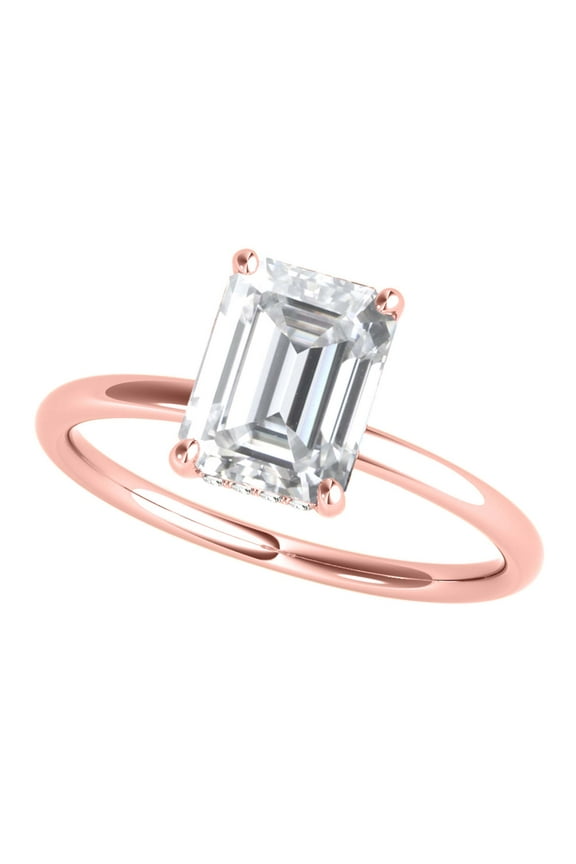 2.05 Carat Emerald Cut Moissanite ( G-H/ VS1 ) And Natual Diamond Engagement Rings for Womens In 10K Rose Solid Gold In Ring Size 5