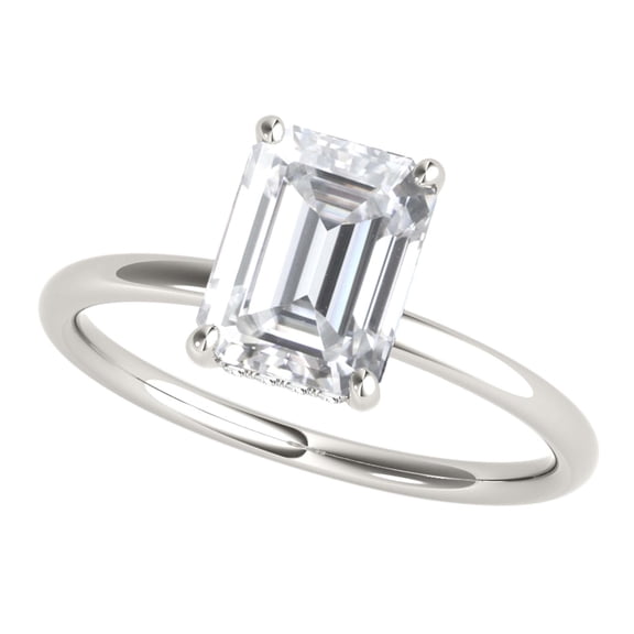 2.05 Carat Emerald Cut Moissanite ( G-H/ VS1 ) And Natual Diamond Engagement Rings for Womens In 10K White Solid Gold In Ring Size 8