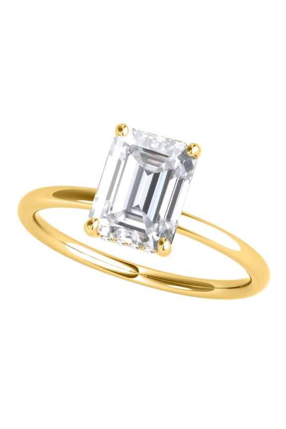 2.05 Carat Emerald Cut Moissanite ( G-H/ VS1 ) And Natual Diamond Engagement Rings for Womens In 10K Yellow Solid Gold In Ring Size 5