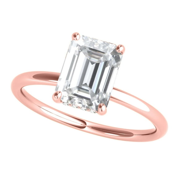 2.05 Carat Emerald Cut Moissanite Natural Diamond Womens Engagement Rings In 10K Rose Gold Size 5