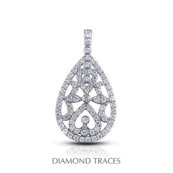 2.05 Carat Total Natural Diamonds 18K White Gold Pave & Bezel Setting Teardrop Fashion Pendant