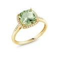 thumbnail image 1 of Gem Stone King 10K Yellow Gold Green Prasiolite and White Diamond Women's Engagement Ring (2.3 Cttw, Cushion 8MM, Available In Size 5, 6, 7, 8, 9), 1 of 7
