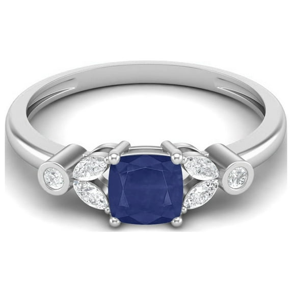 2.05 Cts Cushion Blue Sapphire 925 Sterling Silver Classic Accent Valentines Day Gifts Ring