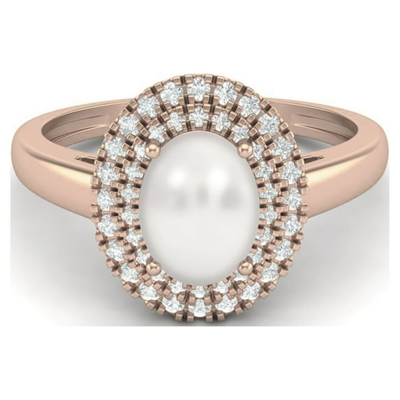 Mooneye 2.05 Cts Oval Pearl Solitaire 925 Sterling Silver Rose Vermeil Women Halo Engagement Ring