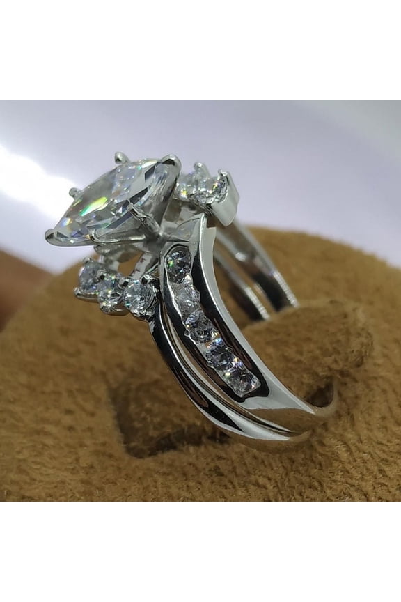 2.05Ct Marquise Cut Simulated Diamond Engagement Wedding Bridal Ring Set 14K White Gold Plated Silver Party Wear Set Mother's Day Gifts