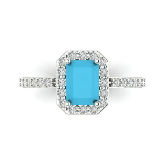 Solitaire with Accents Engagement Ring for Women - 1.92ct Simulated Turquoise in 18K White Gold Promise Ring
