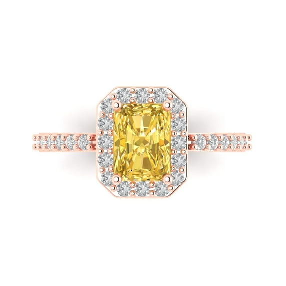 Solitaire with Accents Engagement Ring for Women - 1.92ct Simulated Yellow Diamond in 14K Rose Gold Promise Ring