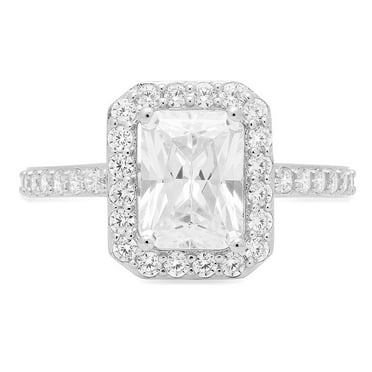 2.07 ct Emerald Cut Genuine Cultured Diamond VS1-VS2 I-J 18K White Gold halo Promise Wedding Statement Engagement Designer Ring size 3.5