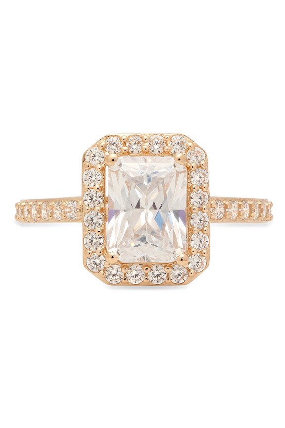 2.07 ct Emerald Cut Genuine Cultured Diamond VS1-VS2 I-J 18K Yellow Gold Halo Promise Wedding Statement Engagement Designer Ring size 11