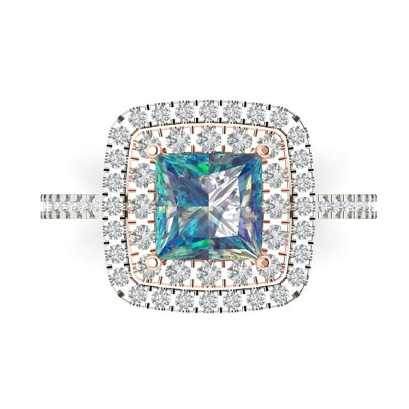 Clara Pucci 14K White/Rose Gold 2.07ct BlueMoissanite Halo Ring for Women