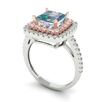 2.07 ct Princess Cut Blue Moissanite Halo Engagement Ring for Women in 18K White/Rose Gold