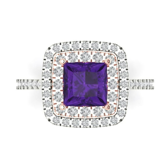 Clara Pucci 14K White/Rose Gold 2.07ct Amethyst Halo Ring for Women