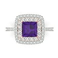 thumbnail image 1 of 2.07 ctw with Simulated Diamond Halo Accents Anniversary Ring for Women | Princess Cut Natural Amethyst | Hyperallergenic Solid 18K White/Rose Gold, 1 of 5