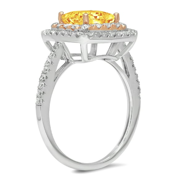 2.07 ct Princess Cut Natural Citrine Halo Engagement Ring for Women in 14K White/Rose Gold