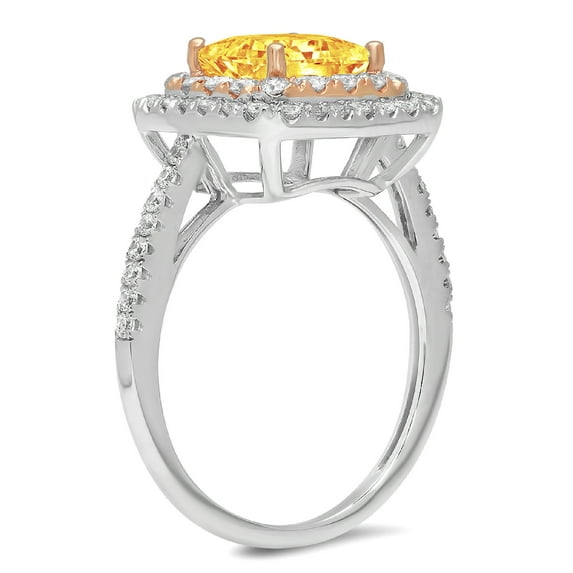 2.07 ct Princess Cut Natural Citrine Halo Engagement Ring for Women in 14K White/Rose Gold