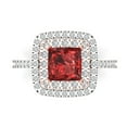 thumbnail image 1 of 2.07 ctw with Simulated Diamond Halo Accents Anniversary Ring for Women | Princess Cut Natural Garnet | Hyperallergenic Solid 18K White/Rose Gold, 1 of 5