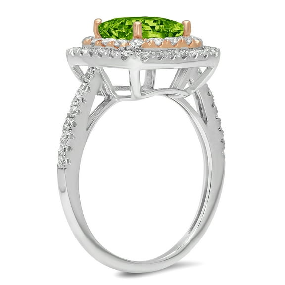 2.07 ct Princess Cut Natural Peridot Halo Engagement Ring for Women in 18K White/Rose Gold