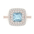 thumbnail image 1 of 2.07 ct Princess Cut Natural Swiss Blue Topaz with Simulated Diamond Halo Accents 14K Rose Gold Womens Engagement Ring, 1 of 6