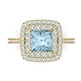 thumbnail image 1 of 2.07 ct Princess Cut Natural Swiss Blue Topaz with Simulated Diamond Halo Accents 14K Yellow Gold Womens Engagement Ring, 1 of 5